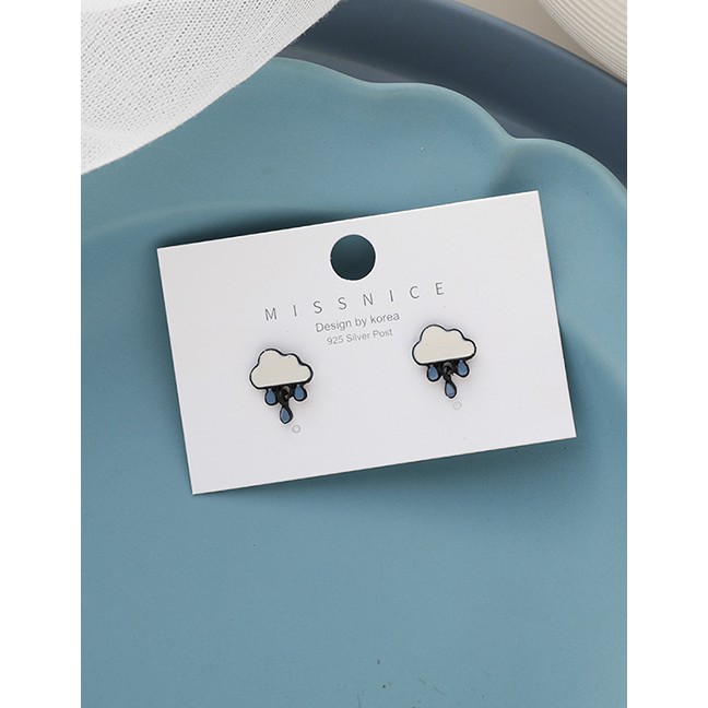 LRC Anting Tusuk Fashion White Little Clouds Rain Drops Dripping Oil Alloy Earrings K90529