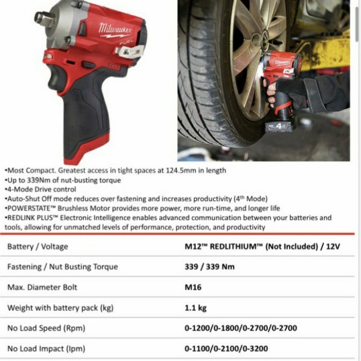 MILWAUKEE &quot;M12FIWF12-0 M12 FUEL™ 1/2&quot;&quot; Stubby Impact Wrench - Tool Only&quot;