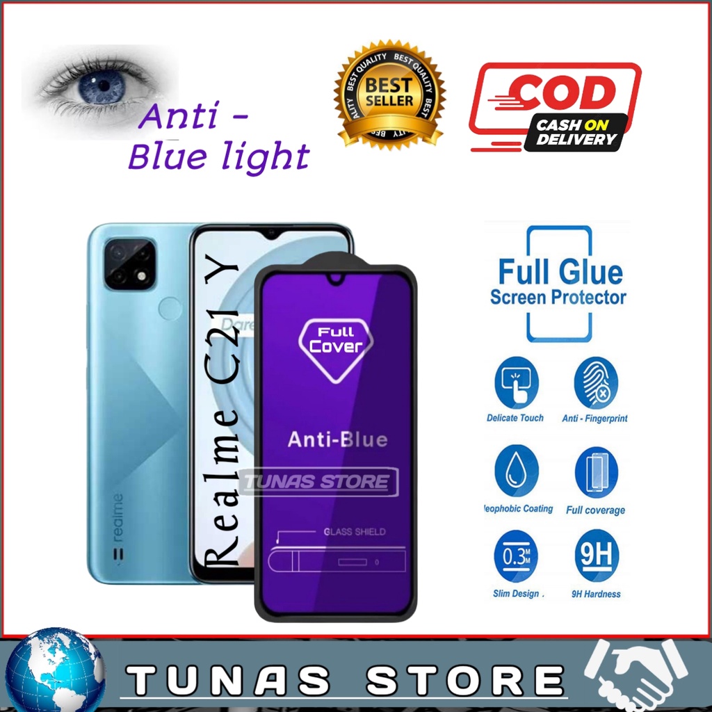 TG ANTI GORES KACA ANTI BLUELIGHT REALME C21Y - TEMPERED GLASS ANTI BLUELIGHT REALME C21Y FULL LAYAR