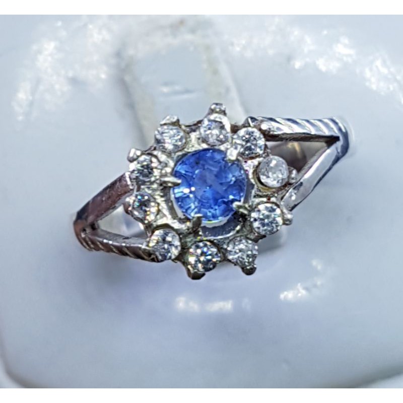 D429 cincin blue safir est ceylon srilanka asli ring perak no 14 atau 6.5 murah