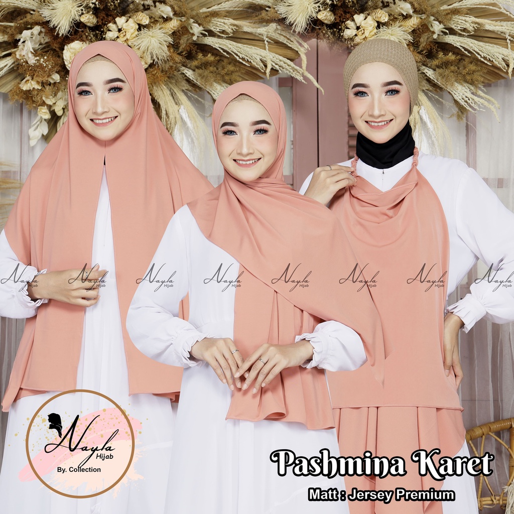 Pashmina Instan Karet Jersey Premium Hijab Instan Jersey Tali Karet Kerudung Pashmina Karet Nayla Hija'b