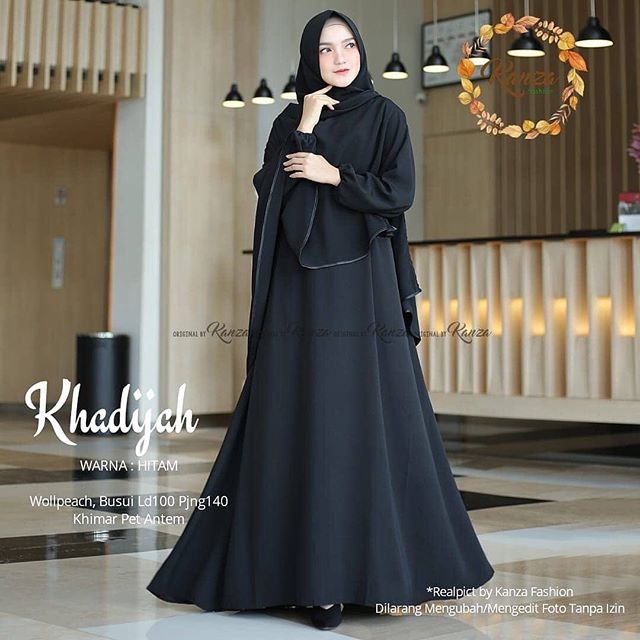 KHADIJAH SYARI Gamis Satu Set Kerudung Gamis Jumbo Kekinian Warna Hitam Bayar ditempat