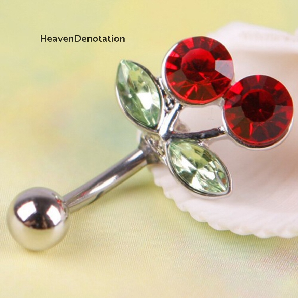 [HeavenDenotation] Pretty Rhinestone Red Cherry Navel Belly Button Barbell Ring Body Piercing