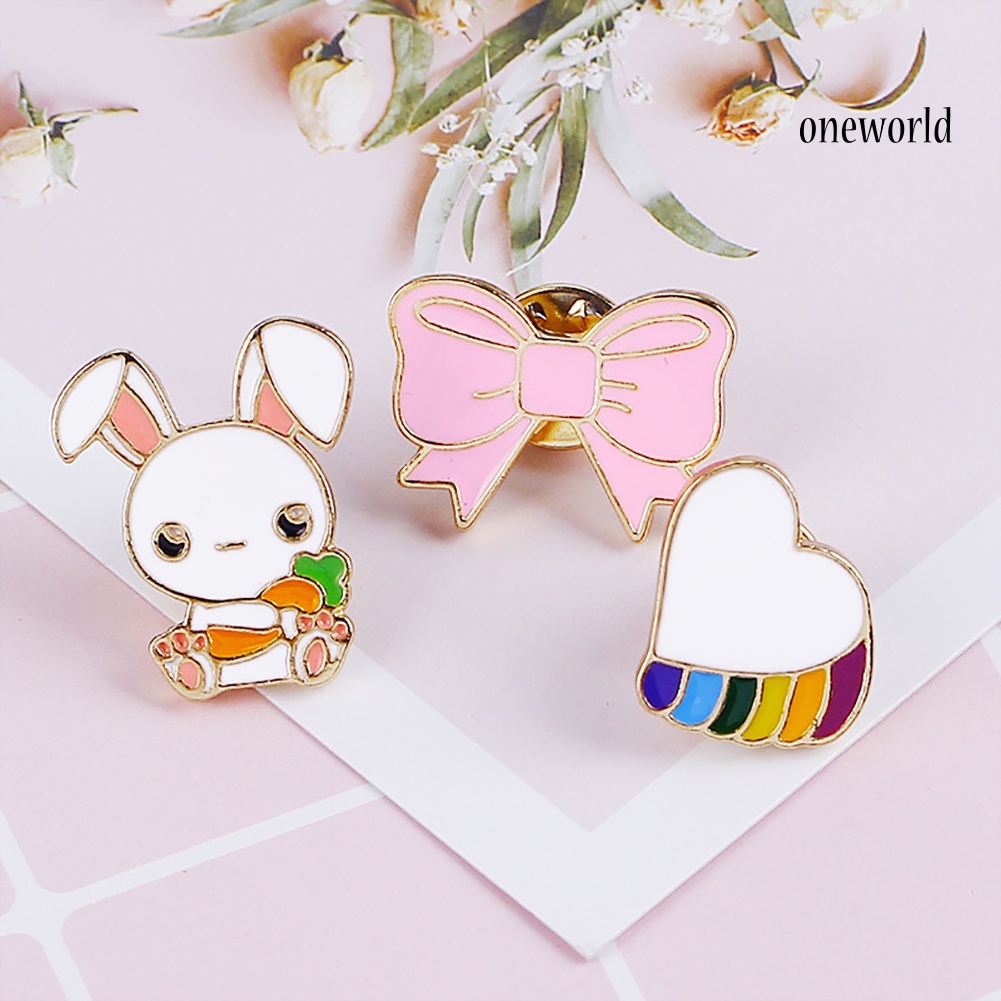 OW@ Cute Cartoon Enamel Brooch Pin Animal Rabbit Pattern Clothes Badge Jewelry Decor