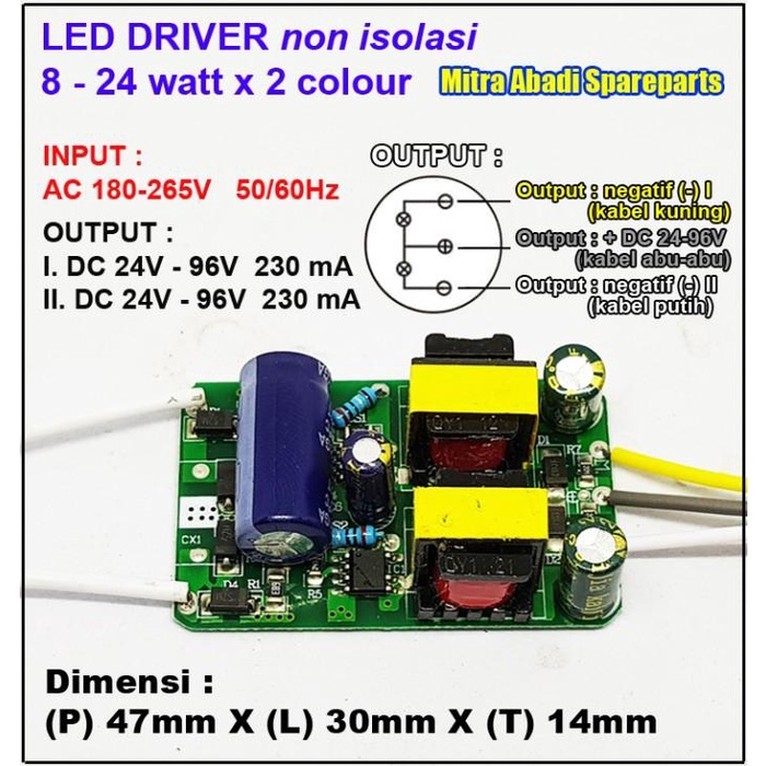 LED Driver 2*(8-24)*1W/1 Watt 230 mA 2 Warna Tanpa Casing