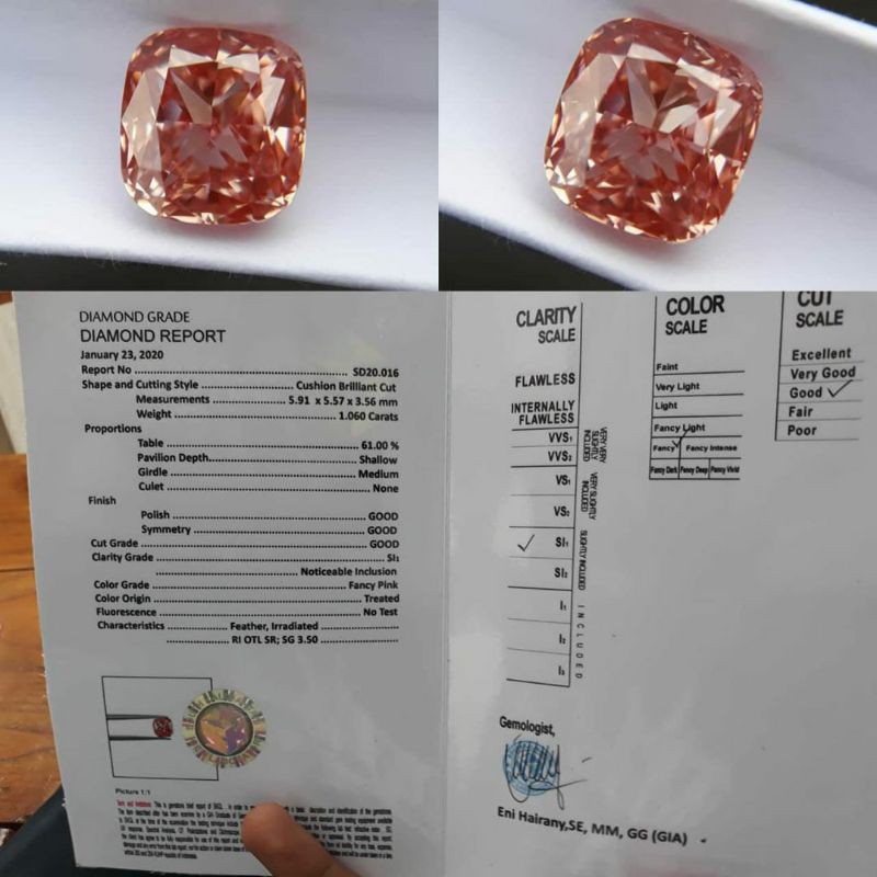 natural Berlian Fancy Pink 1.06crt