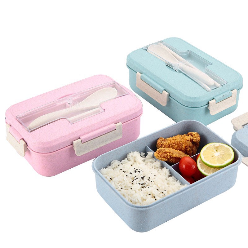 Kotak Bekal Makan Jerami / Kotak Makan Anti Tumpah Free Sendok dan Sumpit / Lunch Set BOX / Box Makan Anak