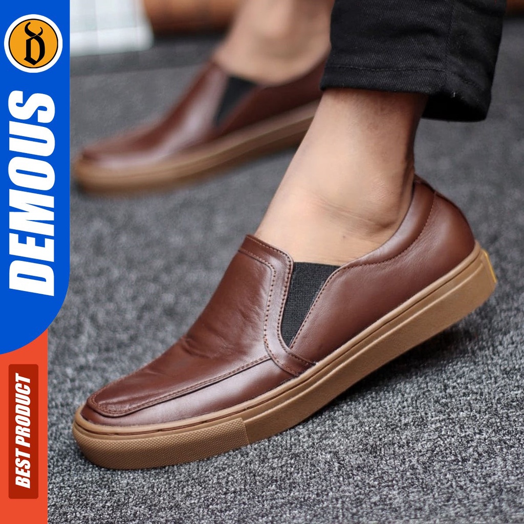 DEMOUS Morri - Sepatu Slip On Pria Casual Kulit Asli