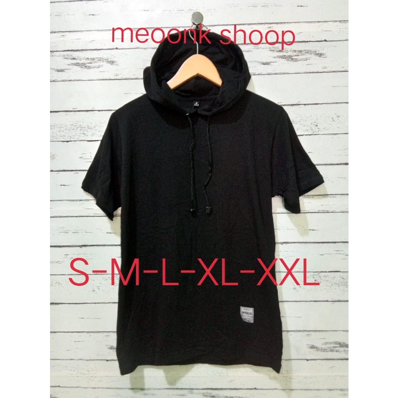 Kaos Hoodie Pria Lengan Pendek Hitam Kaos kupluk Warna hitam Kualitas Distro