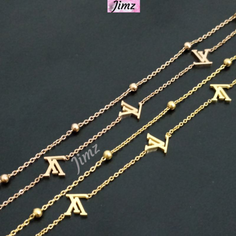 COD - Gelang Tangan Lv Titanium Asli Zircon Liontin Wanita Korea Anti Karat Anti Luntur Selamanya