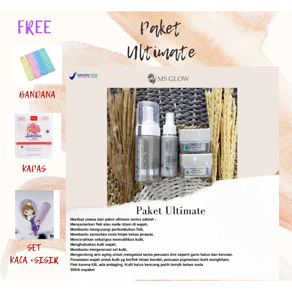 MS Glow Paket Ultimate free pouch dan tas ms glow dan juga free gift (kapas, bandana, kaca + sisir)