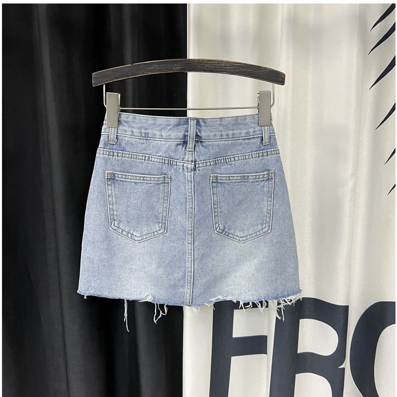 Rok jeans pendek rok mini korea rok sobek samping A-line ootd murah kekinian rok denim