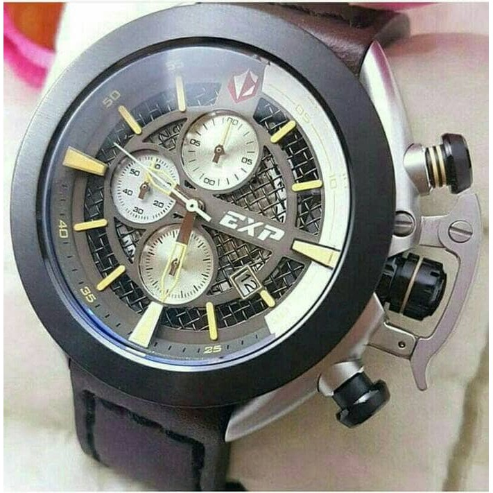 ORIGINAL JAM TANGAN JAM TANGAN EXPEDITION 3001 PRIA SPORTY SILVER RING BLACK LEATHER BROWN
