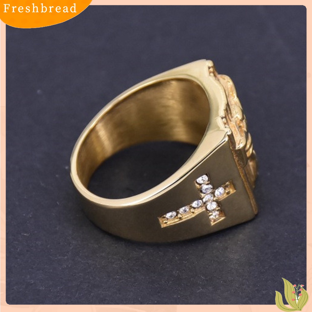 [TERLARIS]Chic Jesus Cross Carved Cubic Zirconia Inlaid Ring Unisex Wedding Jewelry Gift