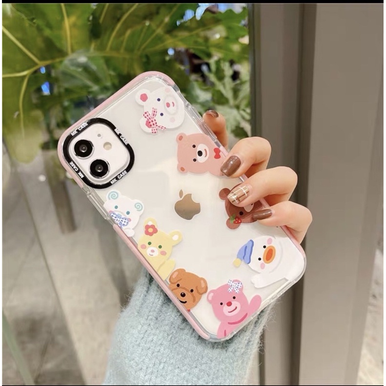 Cute Pink Bear Transparan Softcase Polos iphone 7/8+ XS XS Max XR 11 Pro Max 12 Pro Max