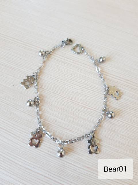 SET Gelang Tangan Kaki Bear Titanium Silver Antikarat selamanya