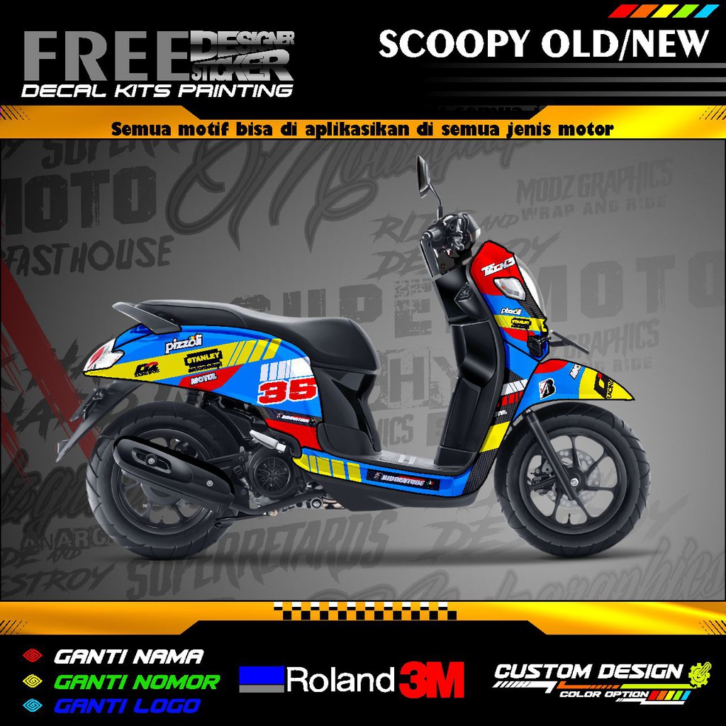 Decal Stiker Motor Honda Scoopy New Biru