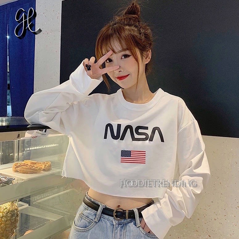 HODISO - Sweater Crop Nasa Usa Flag Allsize &amp; Oversized Korean Style Terlaris