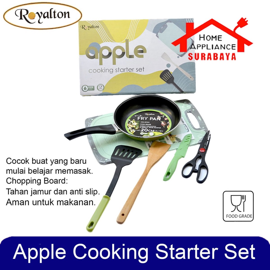 Asta Apple Royalton Panci Frypan 20 CM Spatula Nylon Kayu Gunting Buah Pisau Talenan telenan Set