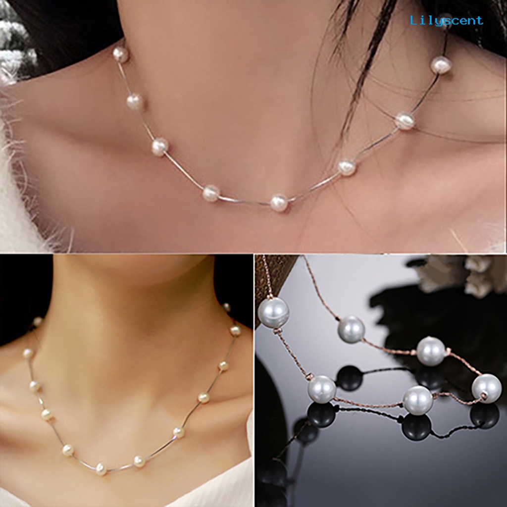 Kalung Rantai Klavikula Mutiara Tiruan Bahan Alloy Adjustable Untuk Wanita