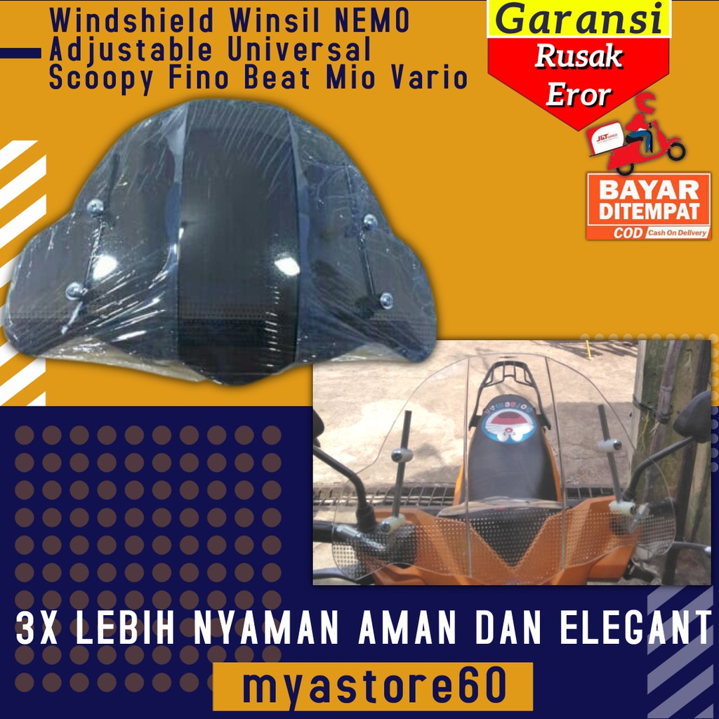 Windshield Winsil Visor NEMO Adjustable Aksesoris Variasi Universal Motor Scoopy Fino Beat Mio Vario