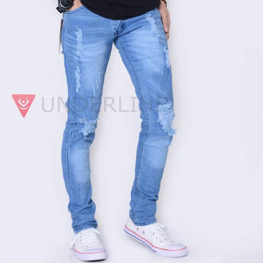 Ready Celana Jeans sobek Pria Lelaki Dewasa Pensil  Skinny Stretch Melar/Ripped jeans Jeans Panjang/