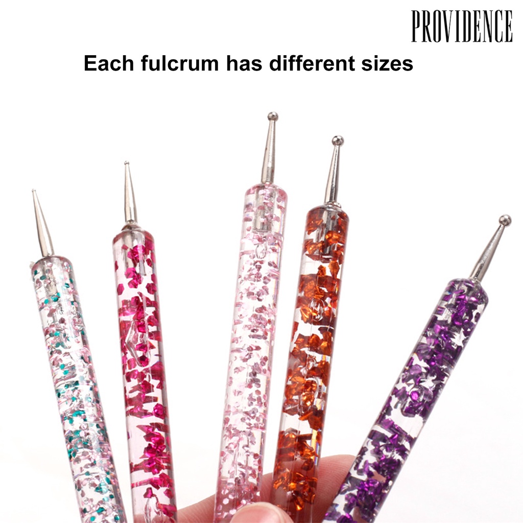 Providence 5pcs / Set Dotting Pen Nail Art Uv Gel Akrilik Kepala Ganda Untuk Manicure