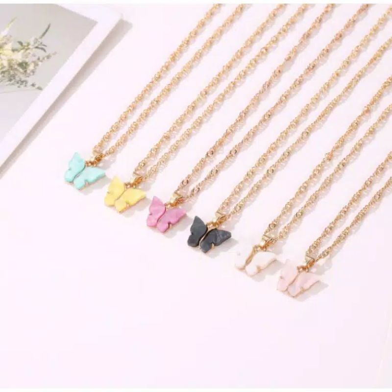 WB232 Kalung Kupu Kupu Warna Beautifull Butterfly Necklace