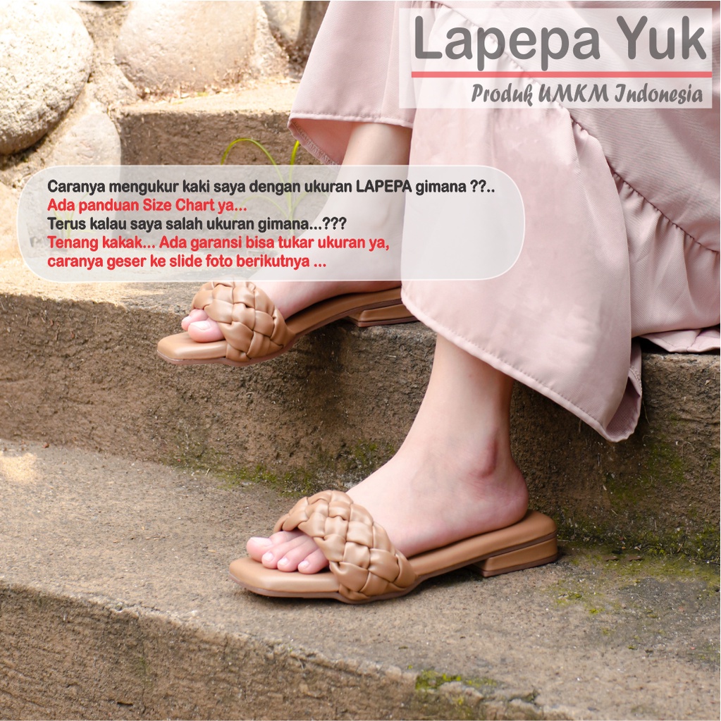 LAPEPA YUK - Sandal Wanita Teplek Selop ALEEA  Sendal Slop Cewek Flat Slip On Tidak Licin Anti Slide Karet Jelly  Size 36 37 38 39 40 Sandal Perempuan Premium Warna LIGHT TAN Soft Brown Coksu Original Kekinian Terbaru Shoes ORI Mall Official Store