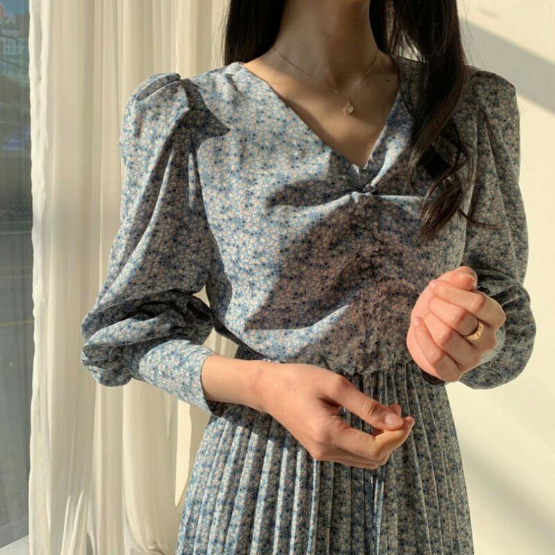 Dress Plisket Motif Bunga