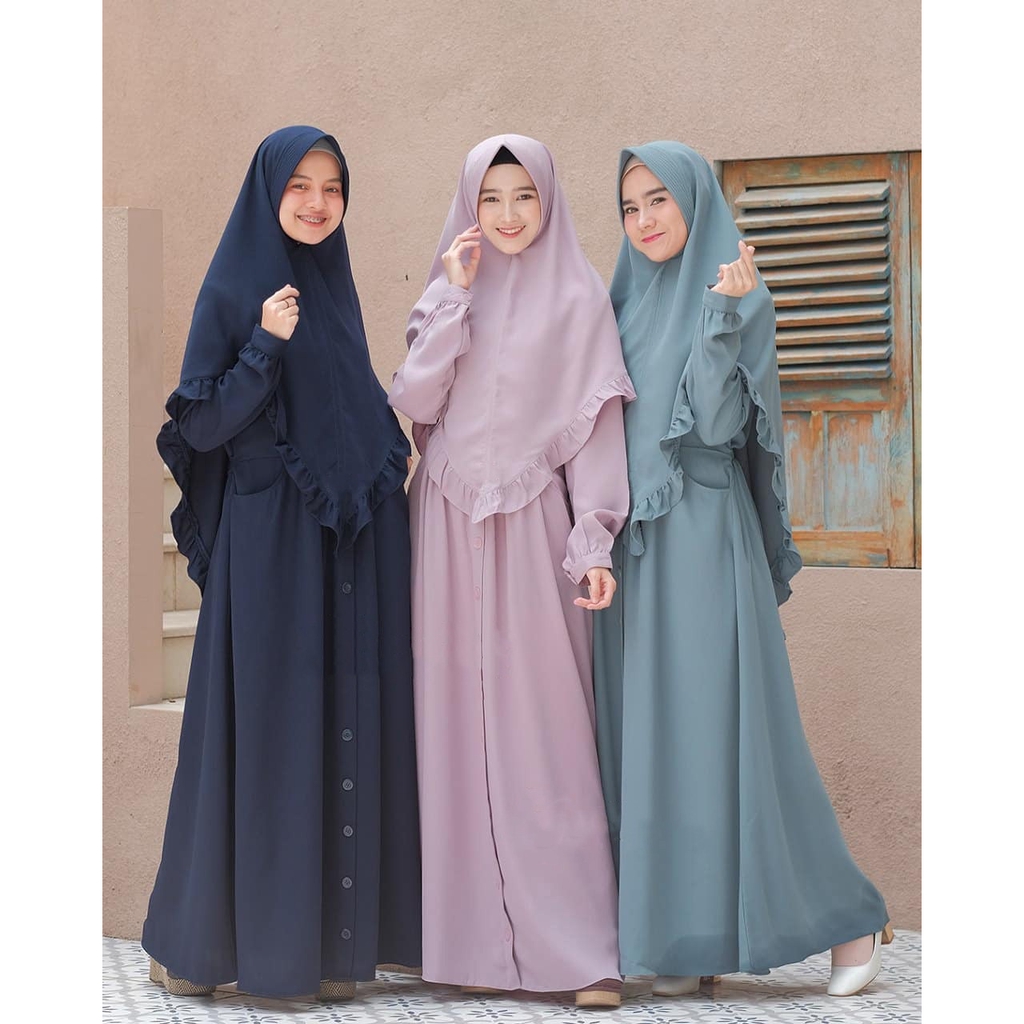[K.R] GROSIR Elbina Syari S M L XL Set Gamis + Khimar Setelan Hijab Syar'i