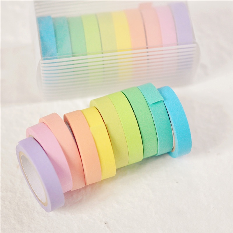 10 Rol Tape / Selotip Washi Warna Pelangi