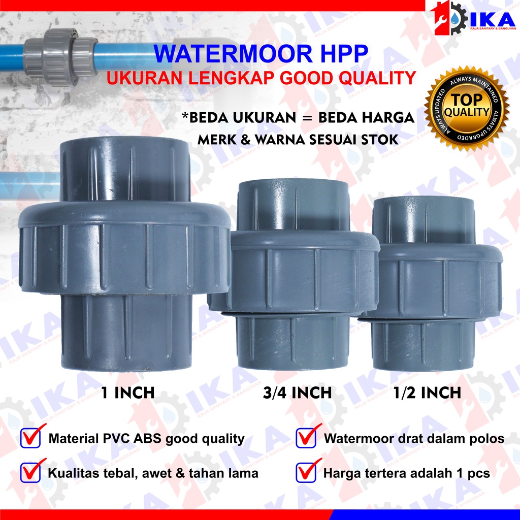 PMP Watermur pvc ts 3/4in 1/2 in dan 1in water mur pvc, watermoor, w.mur pvc, union socket pvc