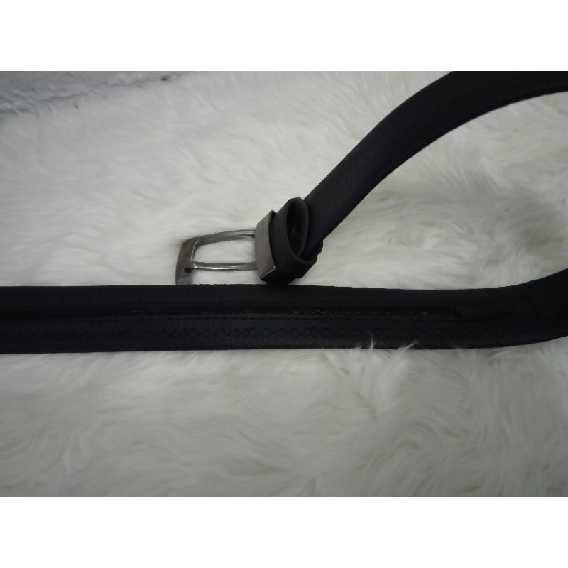 Sabuk Kulit Pria PU Leather Sintetis Import Bersleting Hitam
