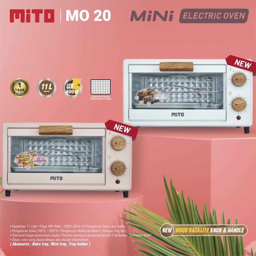 [VOUCHER 11% FREE BUBBLEWRAP] MITO Oven Listrik Mini Electric Oven MITO MO20 MO 20 MO-20  Kapasitas 11 Liter PINK / PUTIH GARANSI RESMI