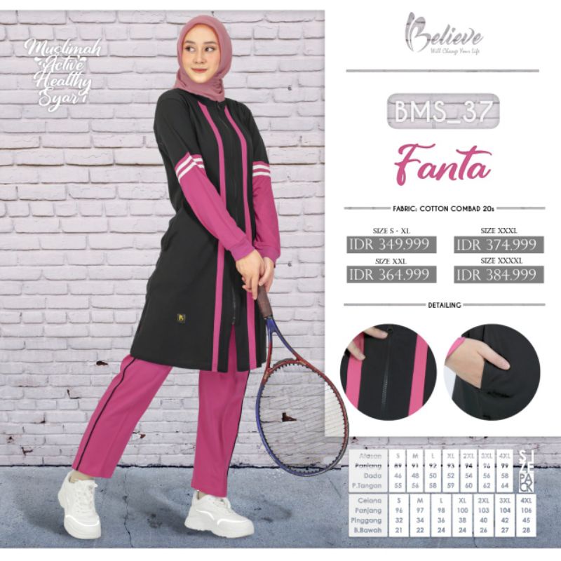 Baju Olahraga Premium BMS 37 by Believe|Baju Muslim Sporty|Baju Muslim Olahraga|Baju Olaga Kaos Comb