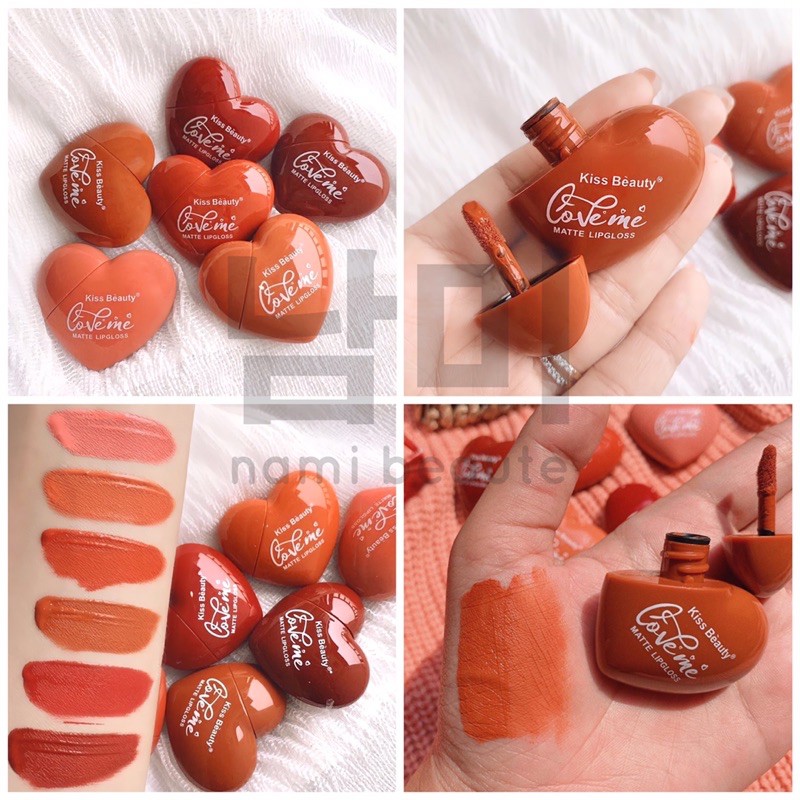 kiss beauty love me matte lipgloss bentuk hati