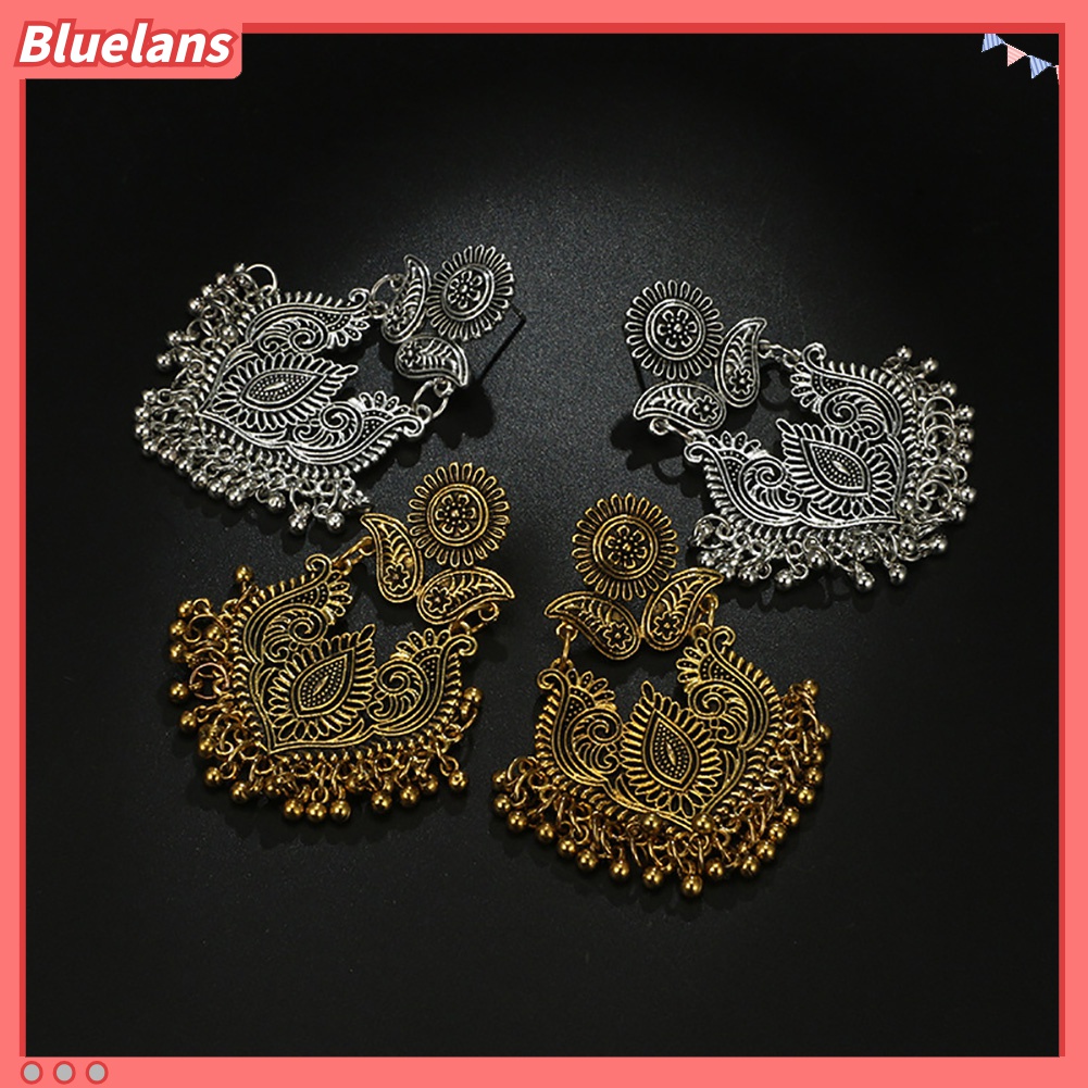 Anting Stud Bentuk Bola Lonceng Ukir Gaya Vintage Etnik Untuk Wanita