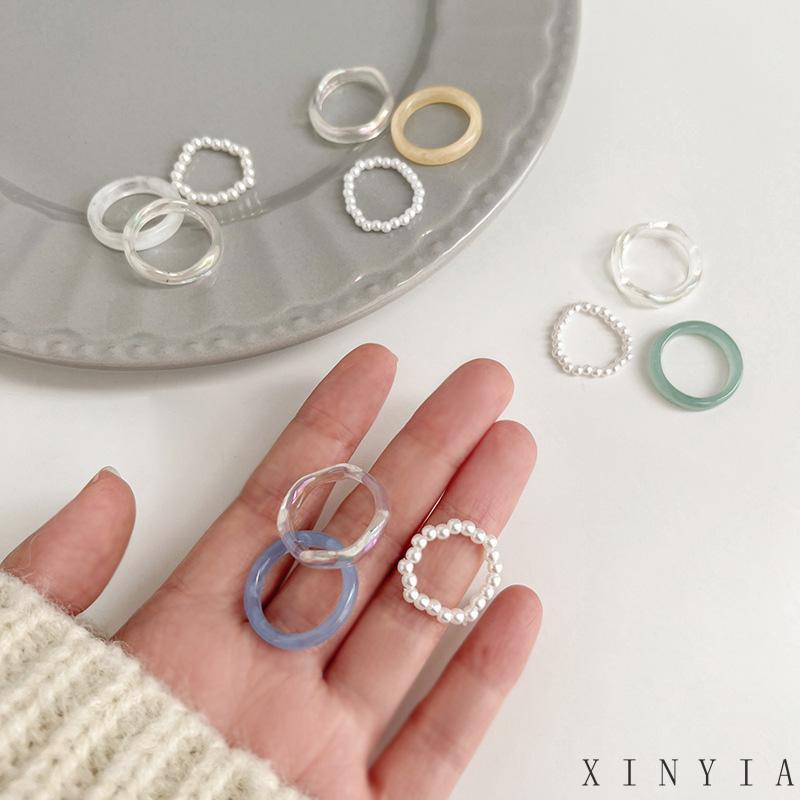 3pcs / Set Cincin Mutiara Resin Warna-Warni Untuk Aksesoris Perhiasan Wanita 【XINYIA】