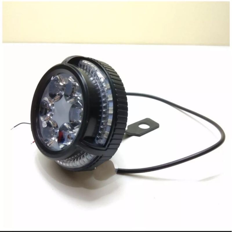 lampu tembak sorot brecket spion led 6 mata angel eye biru merah 5 mode universal