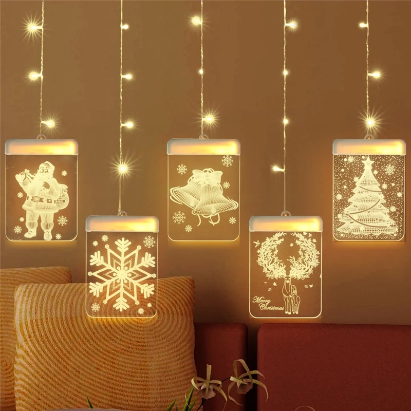 Ornamen Lampu String Hias LED 3D Kreatif Produk Natal Motif Salju