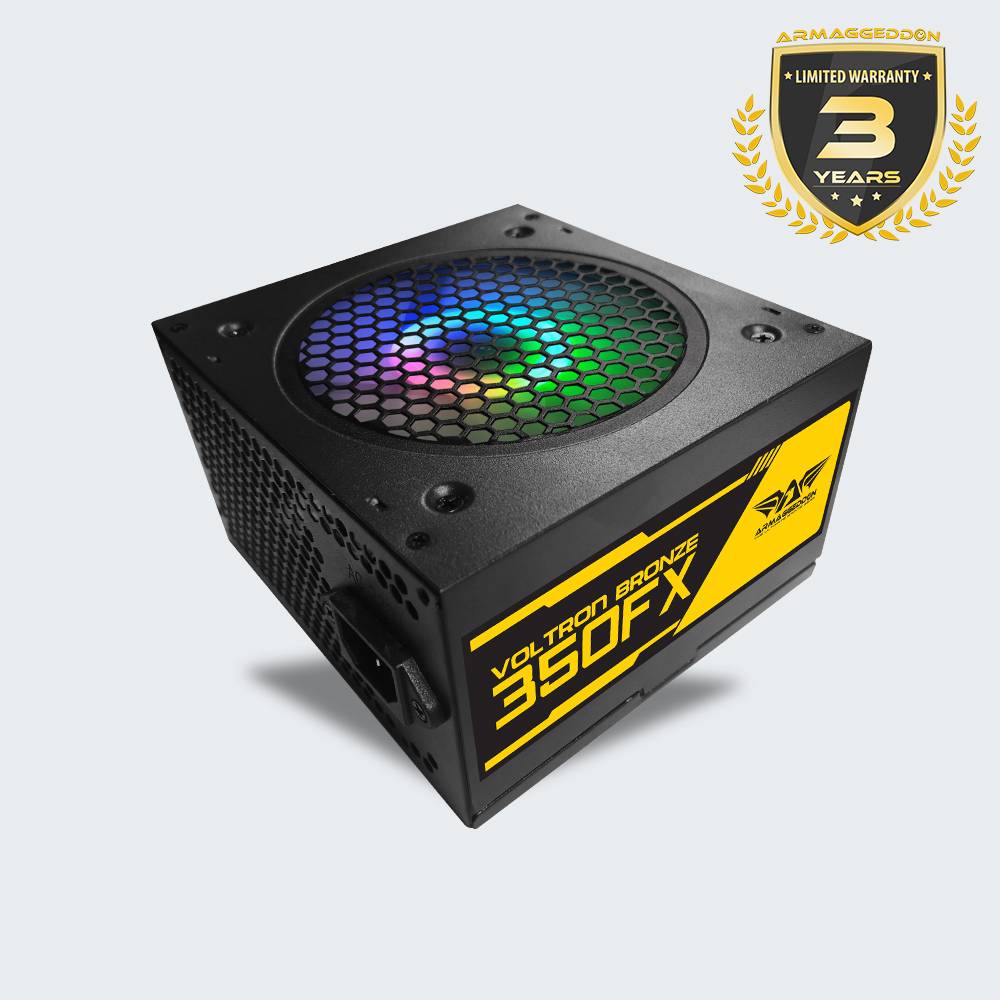 Power Supply 350FX Armaggeddon PSU Gaming 80 Plus 80+ Voltron Pure Power 350W [ Peak Power 700Watts ][12cm RGB Fan][ 3 Tahun Garansi ]