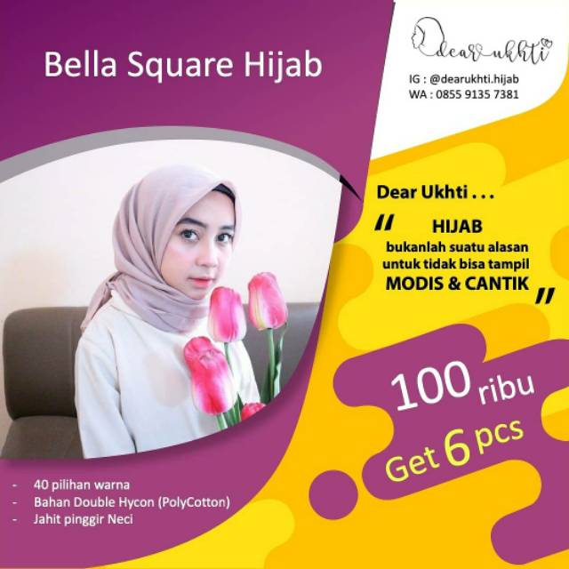 BELLA SQUARE Grosir Hijab Kerudung Segiempat Polos Pollycotton Jilbab