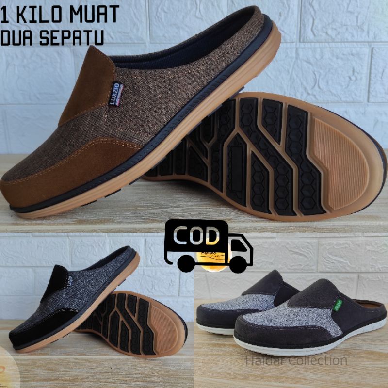 Bustong Pria Kulit Sintetis Premium Kasual Slip On Cowok Sol Karet Lentur Suede