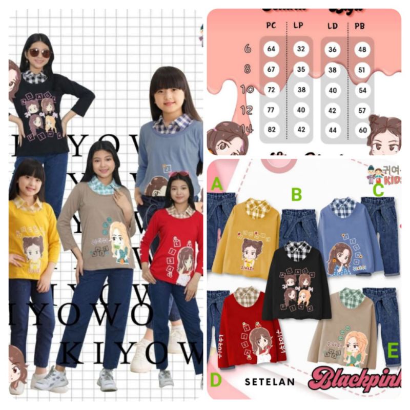Baju setelan jeans perempuan size 6,8,10 motif blackpink cakep