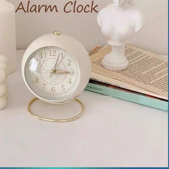 ✯ Quartz Vintage Alarm Clock Aesthetic desktop bedside mute round paint clock Premium Jam Weker ♢