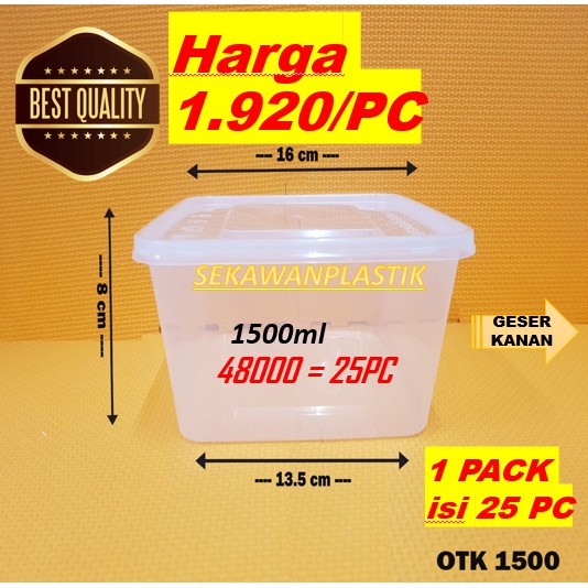 THINWALL PERSEGI 1500ML ISI 25 PCS - KOTAK MAKAN TAHAN PANAS - FOOD CONTAINER SURABAYA KOTAK PLASTIK