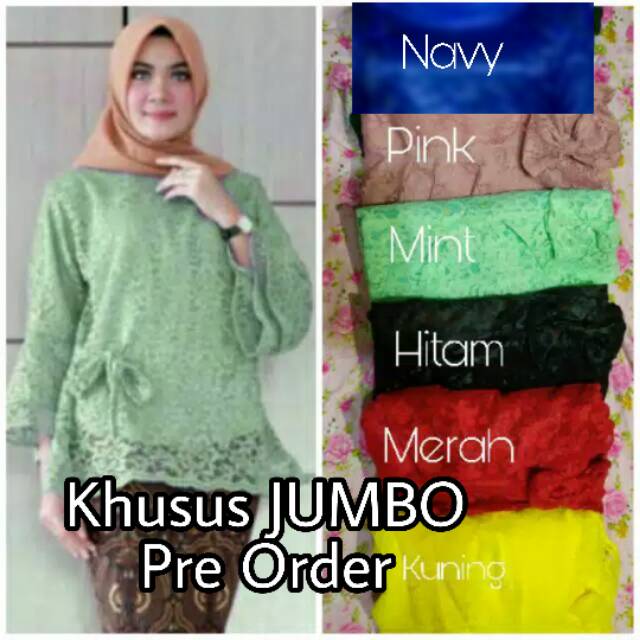 Khusus Jumbo LD 110cm XXL Lace Blouse Lonceng Brukat Cantik Polos Kebaya Modern
