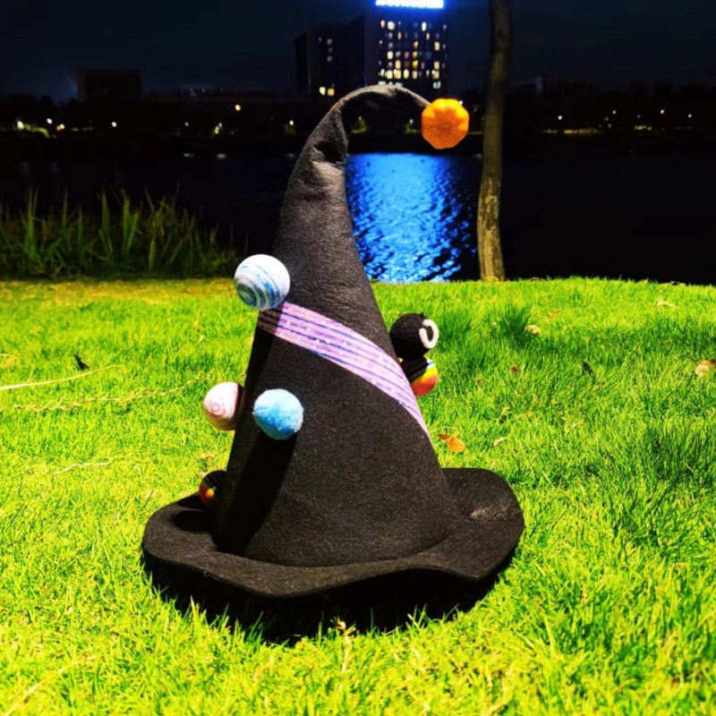 Topi Penyihir Unisex Desain Kartun Planet Untuk Cosplay Halloween