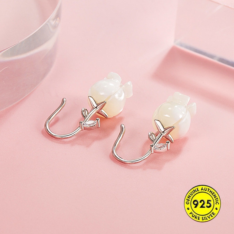 Anting Kait Silver S925 Anti Air / Karat Bentuk Bunga Mawar U945